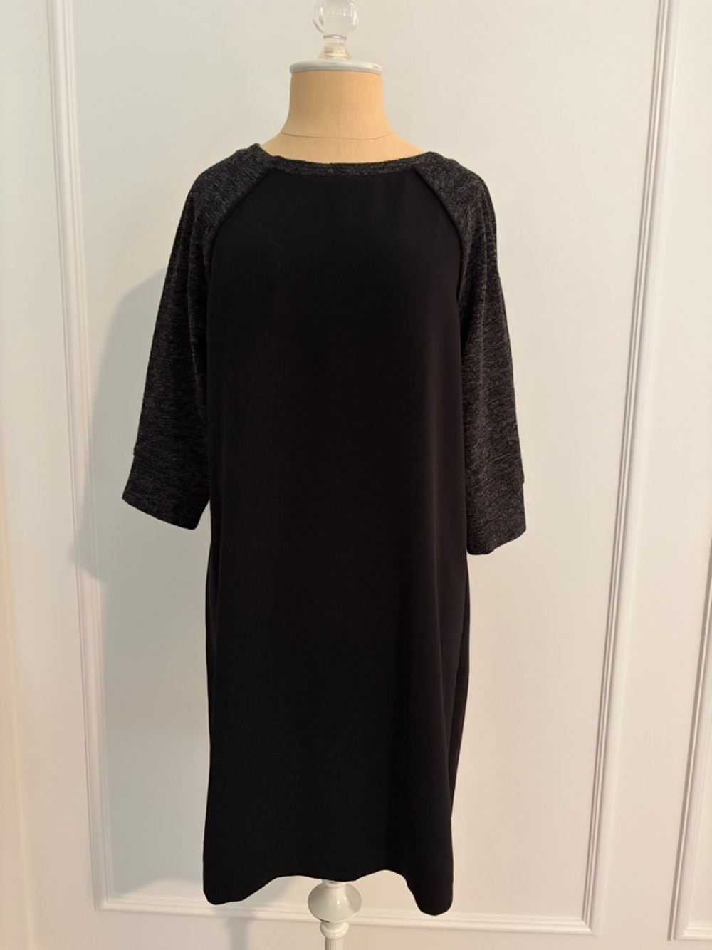 Ann Taylor LOFT Mixed Media Shift Dress with Heathered Gray Raglan Sleeves, 6